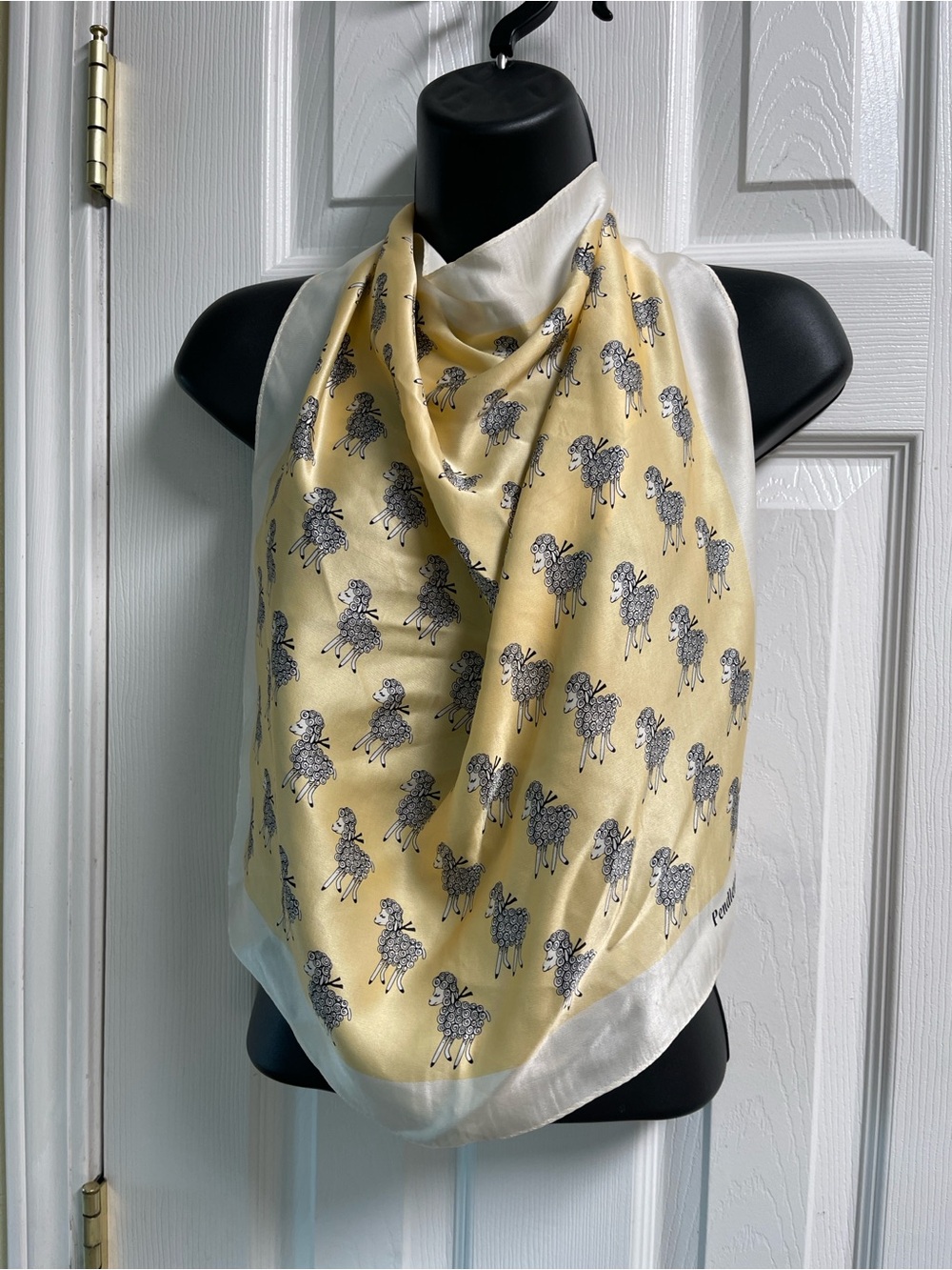 Pendleton Yellow Cream Silk Scarf with Little Lambs Print